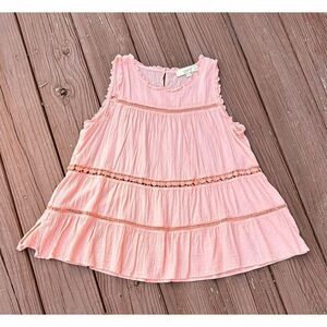 LOFT Women’s Peachy Pink Embroidered Sleeveless Top Keyhole Back Baby Doll Ruffl